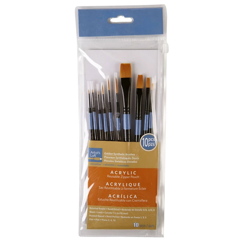 10 Piece Golden Synthetic Acrylic Brushes by Artist's Loft® Necessities™