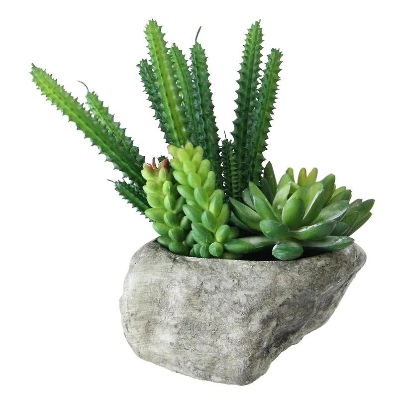 6.5" Green Artificial Succulents in Rock Container