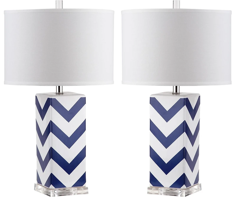 Chevron Stripe Table Lamp Set in Navy