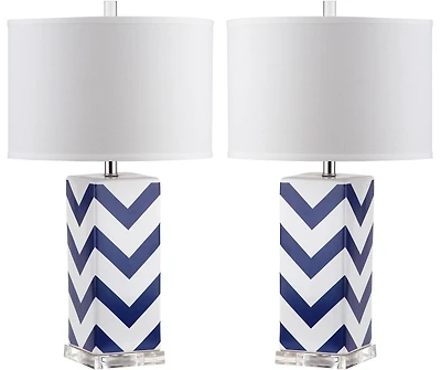Chevron Stripe Table Lamp Set in Navy