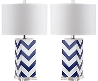 Chevron Stripe Table Lamp Set in Navy