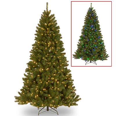 7.5 ft. Pre-lit Hinged North Valley Spruce Full Artificial Christmas Tree, Low Voltage Dual Color LED Lights