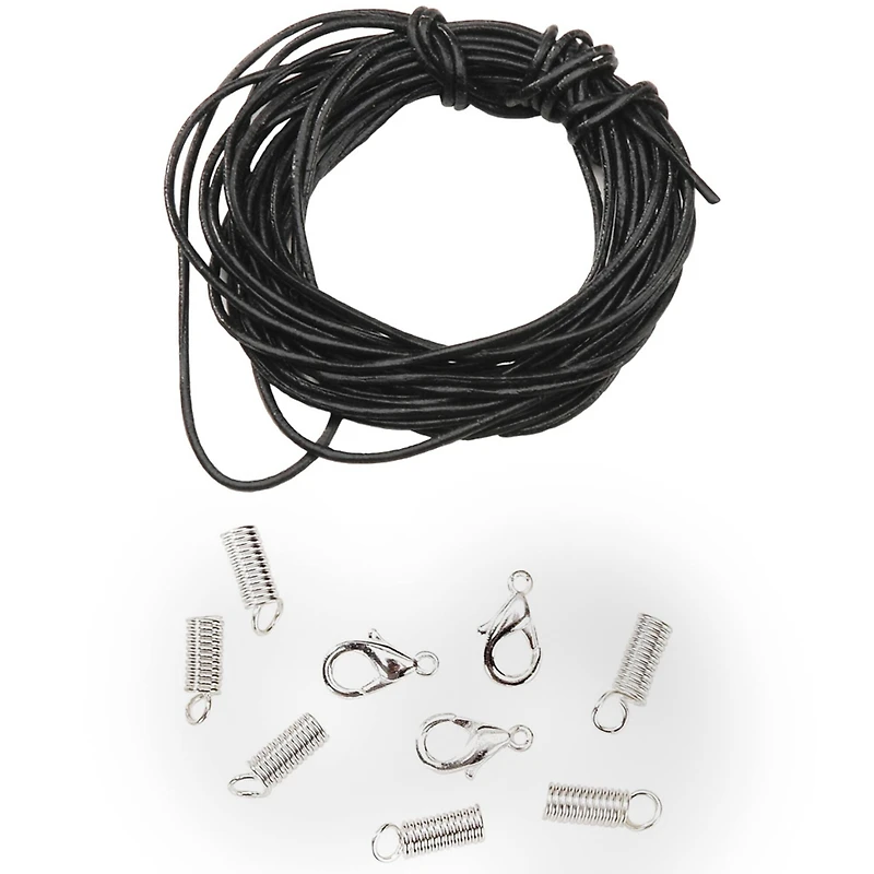 Black Leather Cord Kit & Findings Necklace Kit by Bead Landing™
