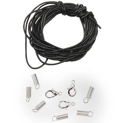 Black Leather Cord Kit & Findings Necklace Kit by Bead Landing™
