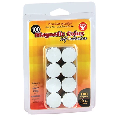 Hygloss Self-Adhesive Magnetic Coins, 3/4" Coins, 100 Per Pack, 6 Packs