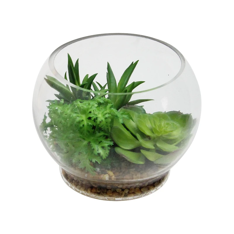 4.75" Green Artificial Succulent Arrangement in Terrarium