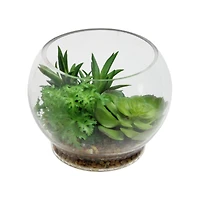 4.75" Green Artificial Succulent Arrangement in Terrarium