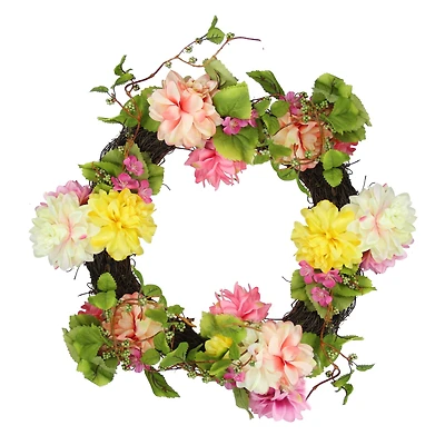 22" Mums & Wild Blossoms Floral Wreath