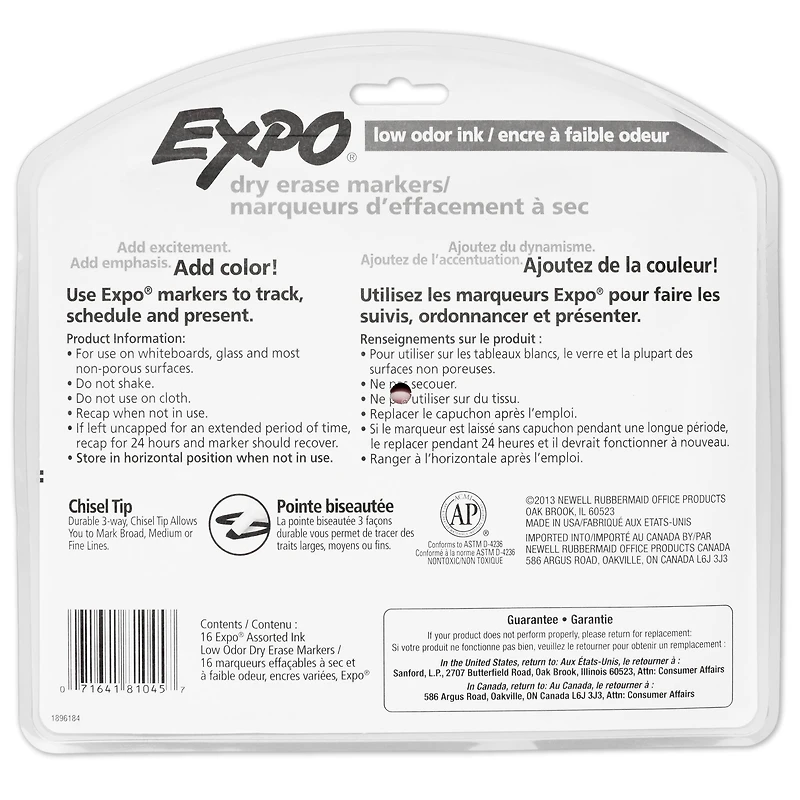 12 Packs: 16 ct. (192 total) Expo® Low Odor Assorted Chisel Tip Dry Erase Markers