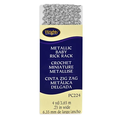 1/4" Silver Metallic Baby Rick Rack Tape - 4 Yards