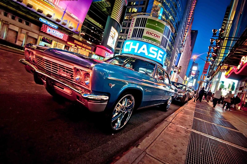LED Lighted NYC Times Square with Classic Chevrolet Wall Art