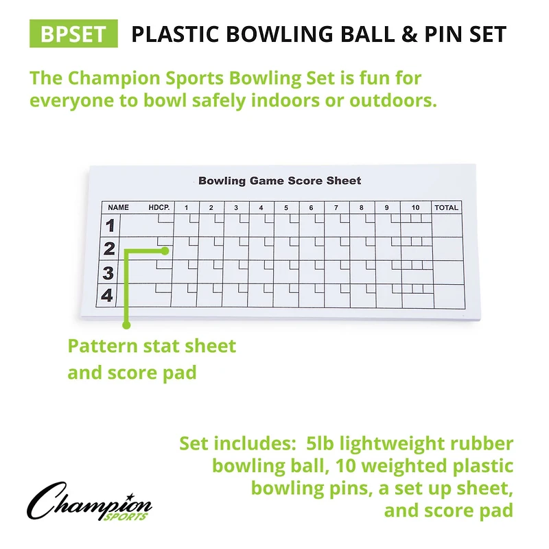 Champion Sports Plastic Bowling Ball & Pin Set