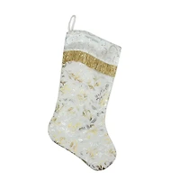 20.5" Silver & Gold Flourish Christmas Stocking with White Sequin Cuff
