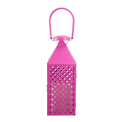 13.5" Fancy Fair Pink Diamond Pillar Candle Lantern