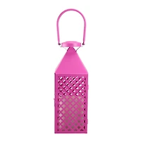 13.5" Fancy Fair Pink Diamond Pillar Candle Lantern
