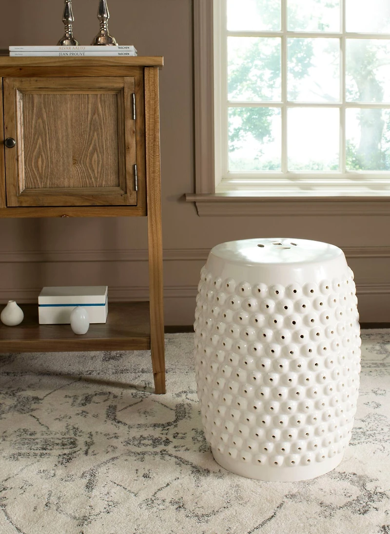 Stella Nailhead Garden Stool in Creme