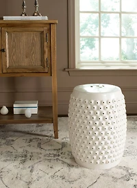 Stella Nailhead Garden Stool in Creme