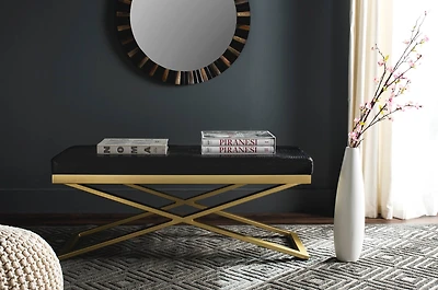Acra Bench in Black Crocodile & Gold