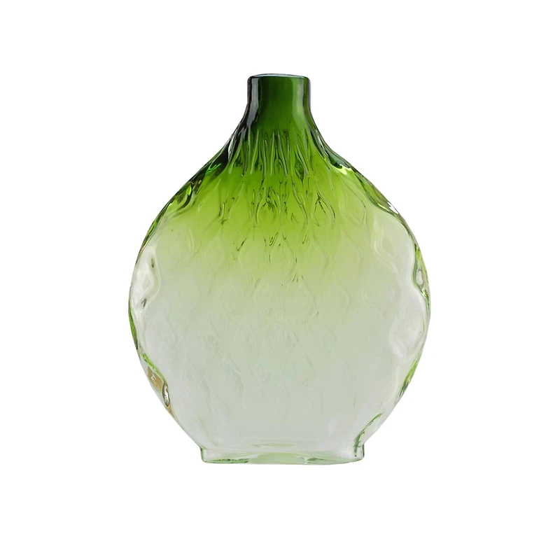 11.5" Disc Glass Vase, Forest Green Ombre
