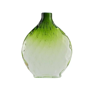 11.5" Disc Glass Vase, Forest Green Ombre