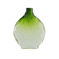 11.5" Disc Glass Vase, Forest Green Ombre