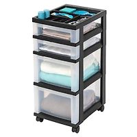 Iris® Black 4-Drawer Storage Cart with Organizer Top