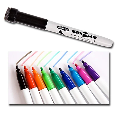 KleenSlate® Assorted Colors Fine Point Dry Erase Markers with Erasers,10 Pack