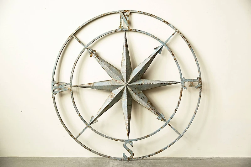 Hello Honey® Metal Compass Wall, Distressed Aqua