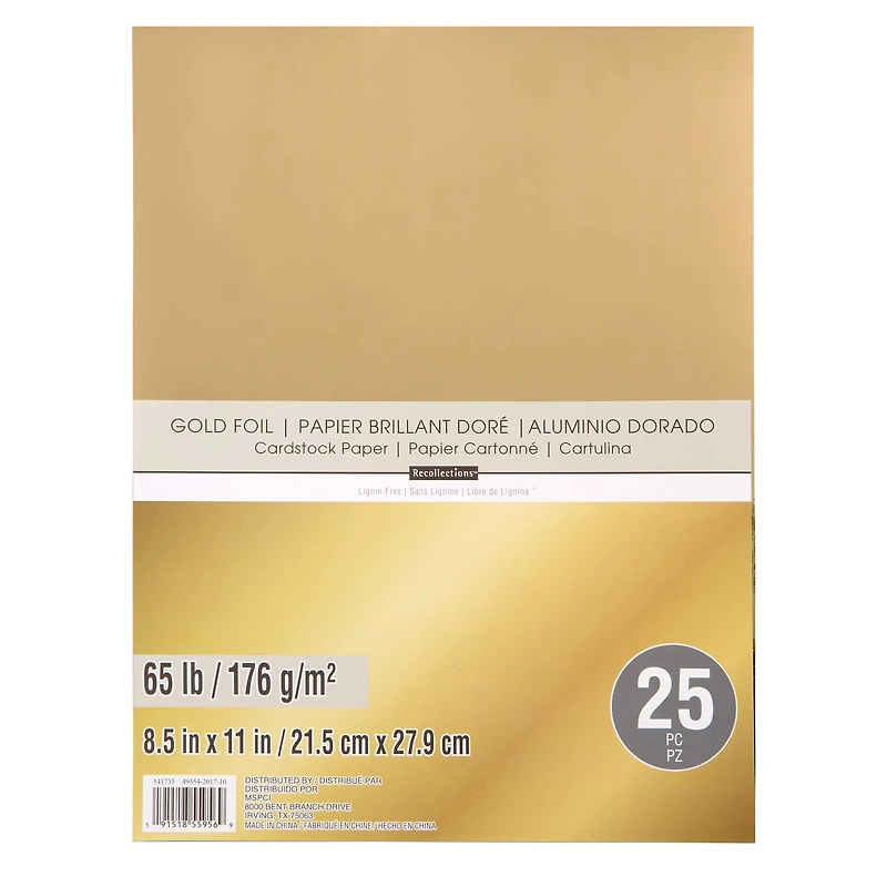 12 Packs: 25 ct. (300 total) Gold Foil 8.5" x 11" Cardstock Paper by Recollections™