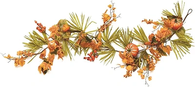 5' Autumn Harvest Decorative Artificial Pumpkins, Berries, Leaves and Grass Garland