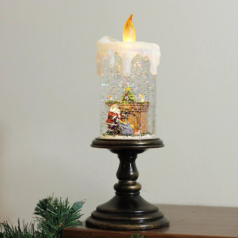 10.25" LED Flameless Glitter Snow Dome Santa Candle