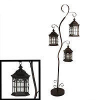 60" Copper Brown Pillar Candle Holder Tree with 3 Lanterns