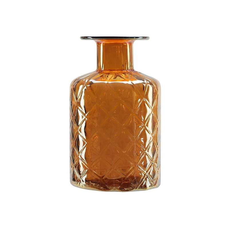 9.75" Lustrous Diamond Patterned Glass Vase, Salmon