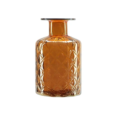 9.75" Lustrous Diamond Patterned Glass Vase, Salmon