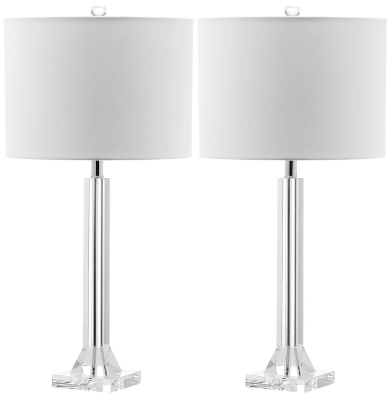 Tyrone Crystal Column Lamp Set in Clear & Cream