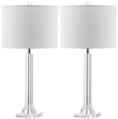 Tyrone Crystal Column Lamp Set in Clear & Cream