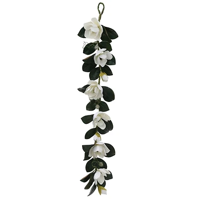 5ft. White Magnolia Flower & Leaves Silk Garland 