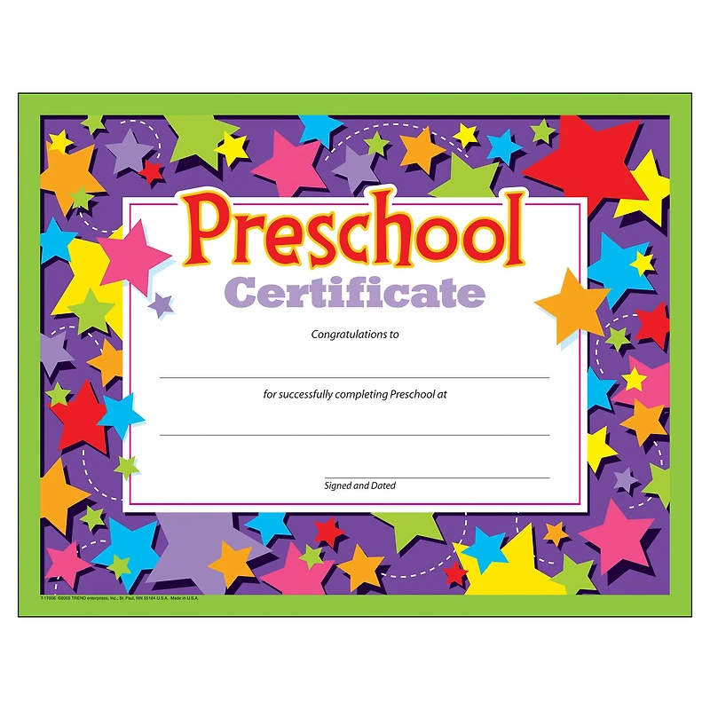 Trend Enterprises® 8.5" x 11" Preschool Certificate, 6 Pack Bundle