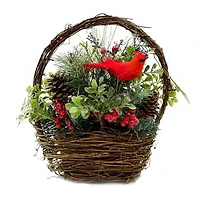 12" Red Cardinal with Foliage in Twig Basket Decoration