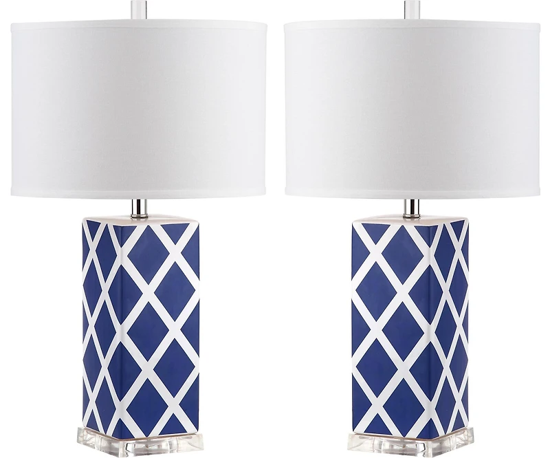 Garden Lattice Table Lamp Set in Navy