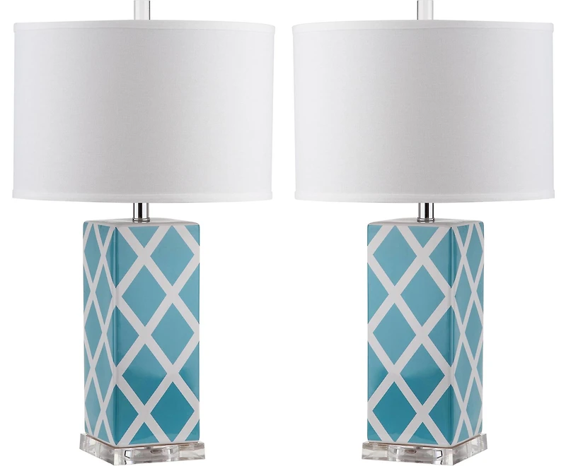 Garden Lattice Table Lamp Set in Light Blue