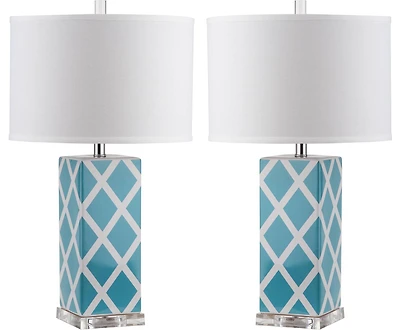 Garden Lattice Table Lamp Set in Light Blue
