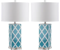 Garden Lattice Table Lamp Set in Light Blue