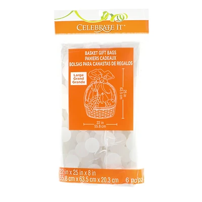 24 Packs: 6 ct. (144 total) 25" White Polka Dot Basket Gift Bags by Celebrate It™