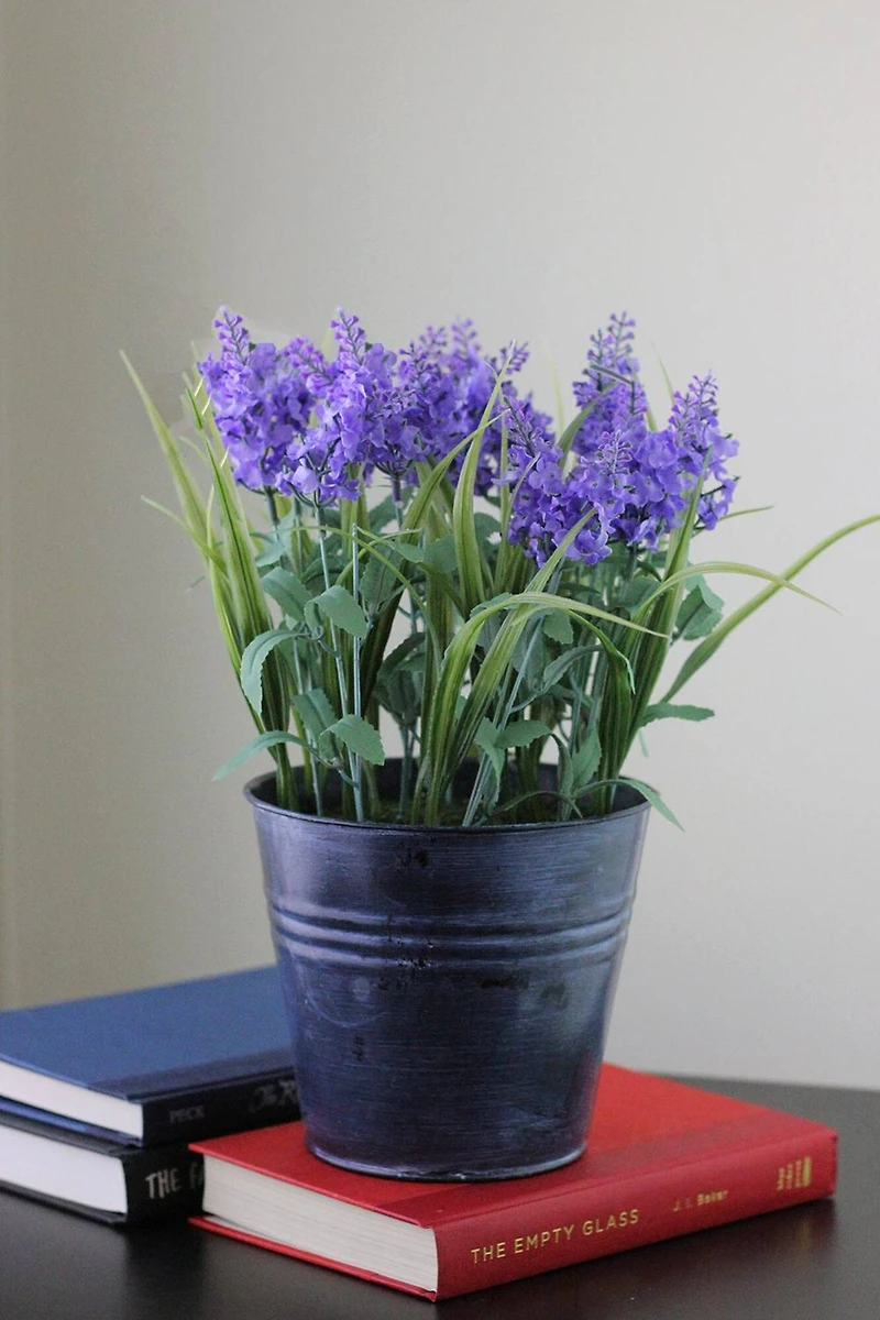 Lavender Arrangement in Distressed Blue Pot