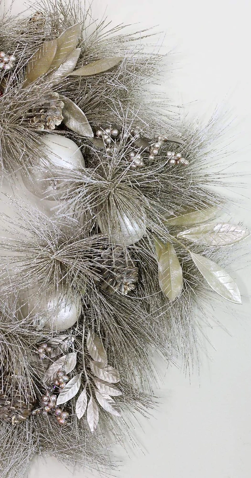 24" Champagne Gold Apples & Pine Cones Wreath, Unlit