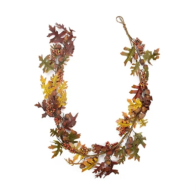 5' Glittered Acorn and Hawthorne Leaf Artificial Thanksgiving Garland