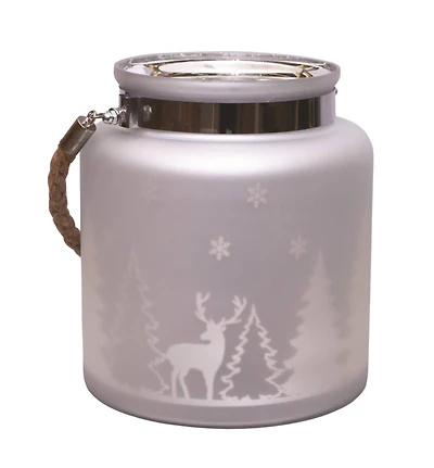 8" Matte Silver Winter Scene Christmas Pillar Candle Lantern