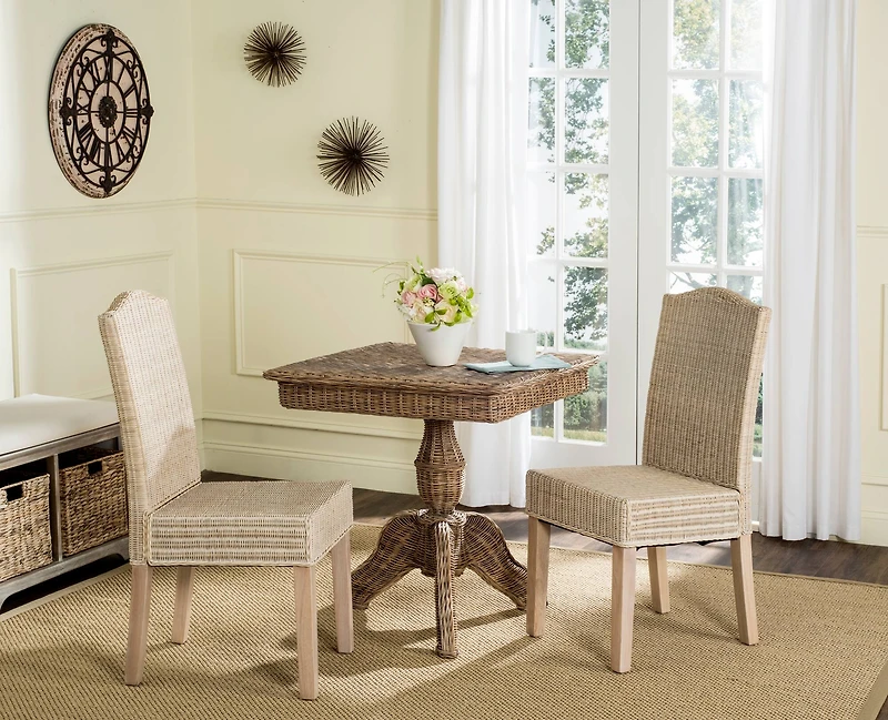 Odette Wicker Dining Chair Set of 2 in White Washed