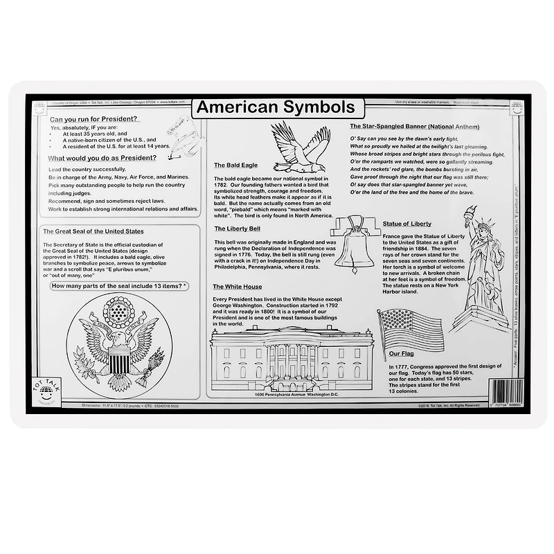12 Pack: Tot Talk U.S. Presidents Placemat